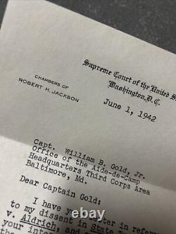 1942 ROBERT H JACKSON signed autographed letter NUREMBERG SUPREME COURT JUSTICE