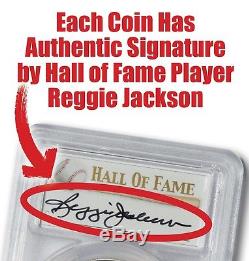 2014-P Baseball HOF Silver $1 - PCGS MS70 - Hand Signed By Reggie Jackson