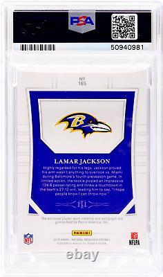 2018 Lamar Jackson National Treasures Rookie Patch Autograph #165 PSA 9 MINT /99