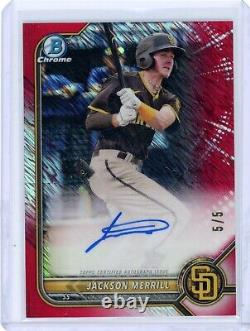 2022 Bowman Chrome Jackson Merrill Red Shimmer Refractor Auto /5 SSP Padres