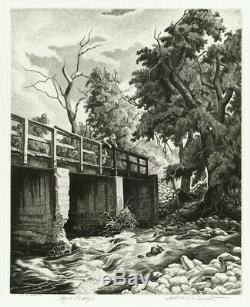 A great Jackson Lee Nesbitt etching, Ozark Bridge, 1941, pencil signed