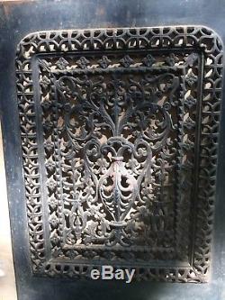 ANTIQUE CAST IRON FIREPLACE SURROUND WITH SUMMER COVER Signed Jackson New York