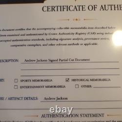 Andrew Jackson Signed / Autographed Cut Document with LOA