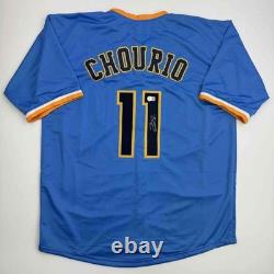 Autographed/Signed Jackson Chourio Milwaukee Blue Baseball Jersey Beckett COA