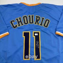 Autographed/Signed Jackson Chourio Milwaukee Blue Baseball Jersey Beckett COA