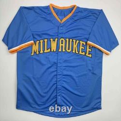 Autographed/Signed Jackson Chourio Milwaukee Blue Baseball Jersey Beckett COA