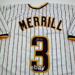 Autographed/Signed Jackson Merrill San Diego Pinstripe Baseball Jersey BAS COA