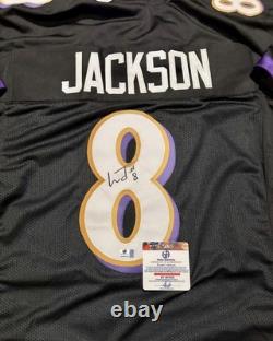 Autographed/Signed LAMAR JACKSON Baltimore Black Football Jersey JSA COA Auto