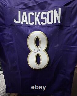 Autographed/Signed LAMAR JACKSON Baltimore Black Football Jersey JSA COA Auto