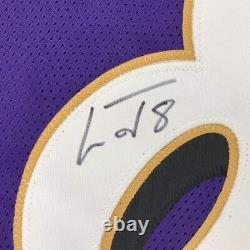 Autographed/Signed LAMAR JACKSON Baltimore Purple Football Jersey JSA COA Auto