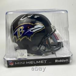 Autographed/Signed LAMAR JACKSON Baltimore Ravens Football Mini Helmet JSA COA