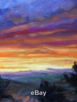 BUFFALO BISON Yellowstone Jackson Hole Sunset WESTERN ART Original Oil painting