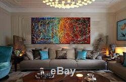 Blue Red Jackson Pollock Abstract Art on Canvas Painting Wall Art Picture Decor