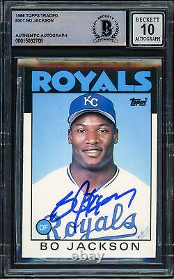 Bo Jackson Autographed 1986 Topps Traded Rc Royals Gem 10 Auto Beckett 211042