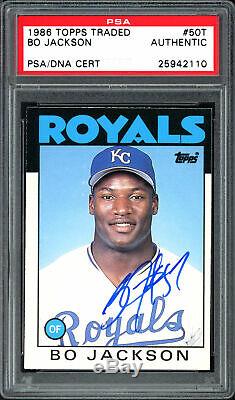 Bo Jackson Autographed 1986 Topps Traded Rookie Card #50T Royals PSA 25942110
