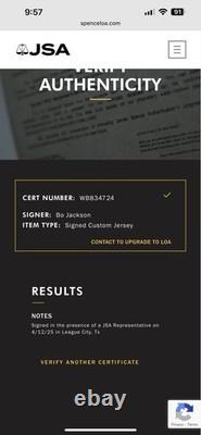 Bo Jackson Kansas City Royal Signed Autographed Custom Jersey JSA Certified