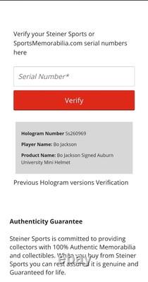 Bo Jackson Signed Autographed College Mini Helmet Auburn Tigers Steiner COA