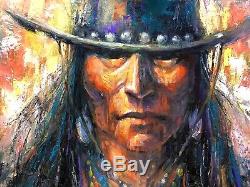 COWBOY Native American Hat Southwest Jackson Hole Original Oil painting West