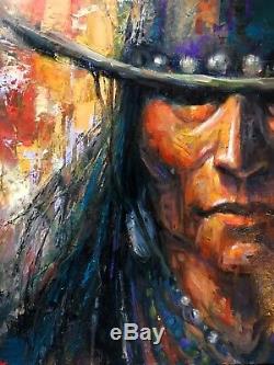 COWBOY Native American Hat Southwest Jackson Hole Original Oil painting West
