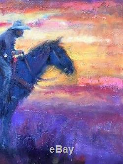 Cowboy horse WESTERN SUNSET Jackson Hole Original Oil painting Wild West ART