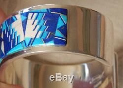 Dynamic Signed Tommy Jackson Hvy Sterling Inlaid Cuff Turquoise Lapis etc Navajo