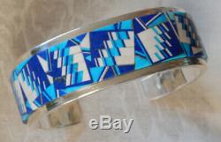 Dynamic Signed Tommy Jackson Hvy Sterling Inlaid Cuff Turquoise Lapis etc Navajo