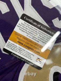 Framed Autographed/Signed LAMAR JACKSON Baltimore Purple Jersey COAPROS