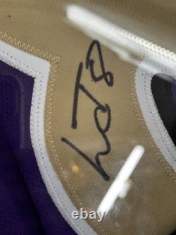 Framed Autographed/Signed LAMAR JACKSON Baltimore Purple Jersey COAPROS