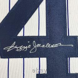 Framed Autographed/Signed Reggie Jackson 33x42 New York Pinstripe Jersey JSA COA
