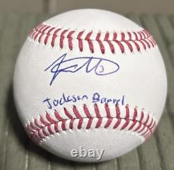 JACKSON MERRILL Autographed OMLB Baseball withJackson Barrel Inscription BECKETT
