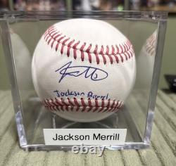 JACKSON MERRILL Autographed OMLB Baseball withJackson Barrel Inscription BECKETT