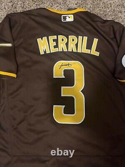 JACKSON MERRILL signed Autographed PADRES custom jersey Size Medium Rookie Star