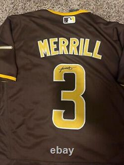 JACKSON MERRILL signed Autographed PADRES custom jersey Size Medium Rookie Star