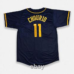 Jackson Chourio Brewers Autographed Full Name Pro Style Navy Jersey JSA COA