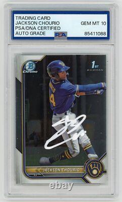 Jackson Chourio Brewers Signed Autographed 2022 1st Bowman #BP-79 PSA/DNA GEM 10
