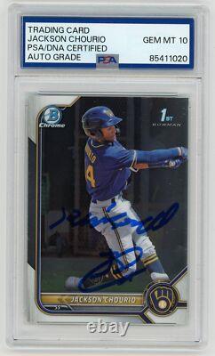 Jackson Chourio Brewers Signed Autographed 2022 1st Bowman #BP-79 PSA/DNA GEM 10