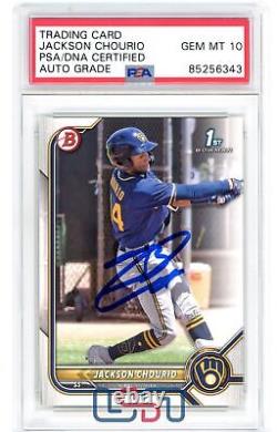 Jackson Chourio Brewers Signed Autographed 2022 Bowman #BP-79 PSA/DNA 10 Auto