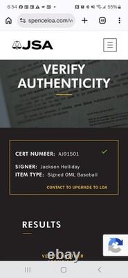 Jackson Holliday Signed Autographed Baseball JSA COA