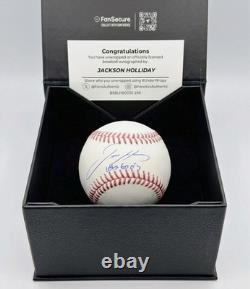 Jackson Holliday Signed Baseball Inscribed Let's Go O's Fanatics Under Wraps COA