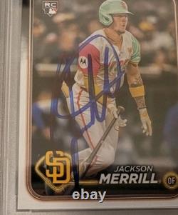 Jackson Merrill signed autographed 24 Topps Baseball Rookie Card RC IP auto PSA