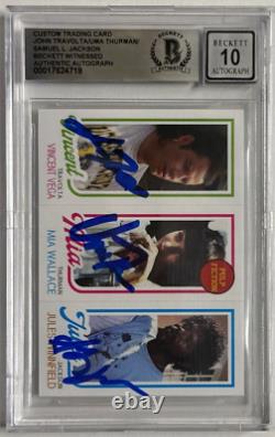 John Travolta Uma Thurman Samuel Jackson Signed Card Beckett Witnessed Auto 10