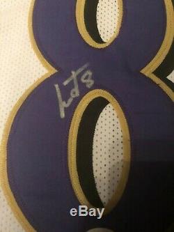 Lamar Jackson Autographed Baltimore Ravens White Jersey JSA COA