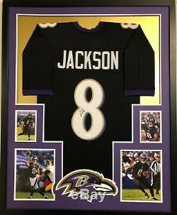 Lamar Jackson Autographed Custom Framed Baltimore Ravens Black Jersey JSA COA