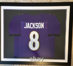 Lamar Jackson Autographed Hand Signed Custom Framed Ravens Jersey JSA COA