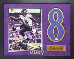 Lamar Jackson Baltimore Ravens Autograph Signed Purple Custom Framed Jersey Numb