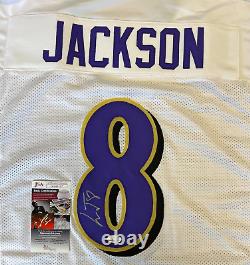 Lamar Jackson Baltimore Ravens Signed Autograph White Custom Jersey JSA Certifie