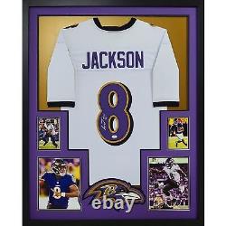 Lamar Jackson Framed Signed White Jersey JSA Autographed Baltimore Ravens