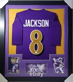 Lamar Jackson Signed Autographed Custom Framed Ravens Jersey JSA COA 31.5 x 35.5
