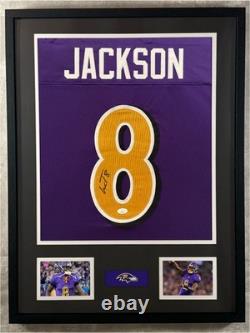Lamar Jackson Signed Jersey Framed With JSA COA Baltimore Ravens Purple Auto