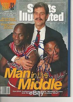 MICHAEL JORDAN, PIPPEN & JACKSON Signed SI with PSA (NO Label)- GRADED 9.5